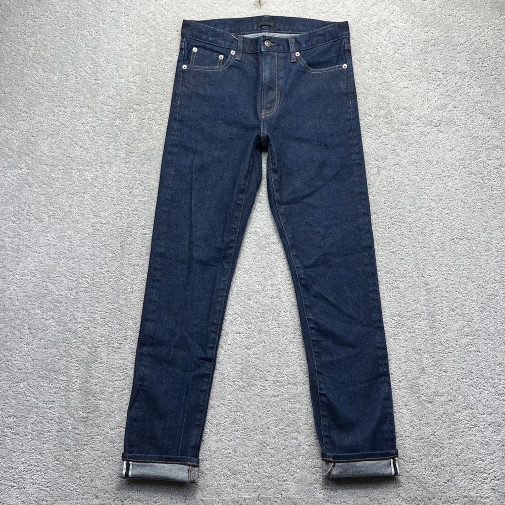 Uniqlo Selvedge Jeans Mens 29x32 Dark Indigo Blue Kaihara Denim Slim Straight